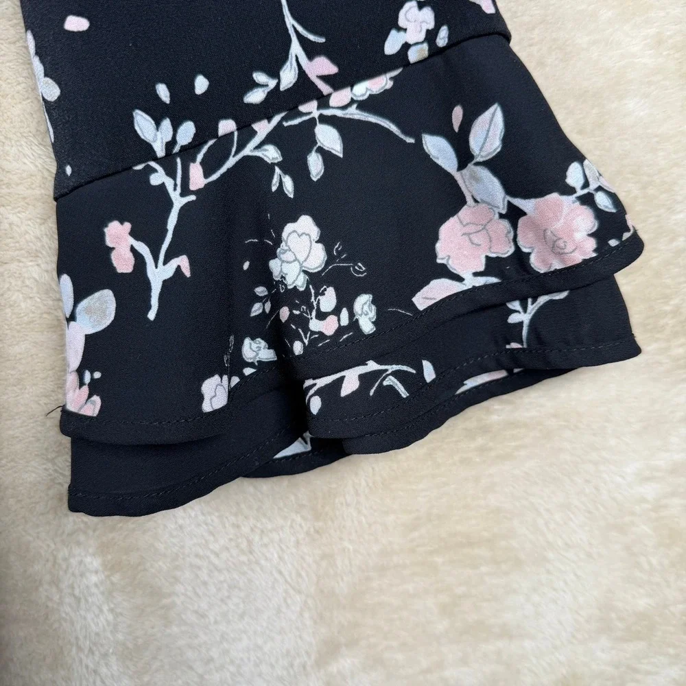 Karl Lagerfeld Paris Womens Black Pink Floral Bell Sleeve Blouse Medium Feminine - Picture 6 of 9